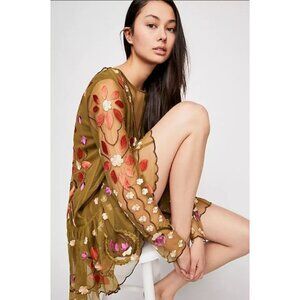 Free People Olive Hearts Are Wild Floral Embroidered Mini Dress Womens Large